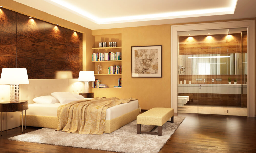 Bedroom with bathroom in a modern style